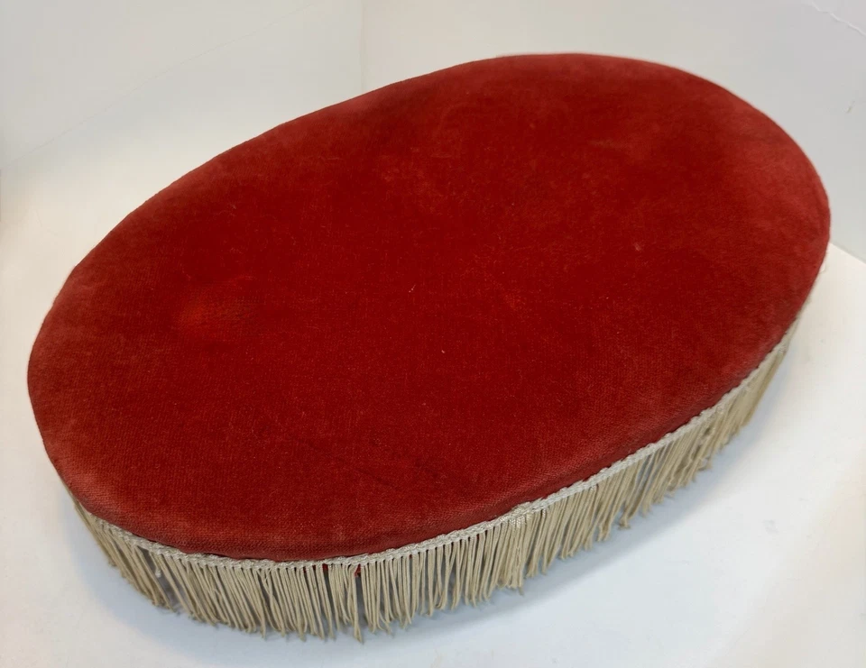 VTG Solid Wood Footstool Red Velvet Pillow-top Fringe Victorian Decor Gothic - Image 2 of 4