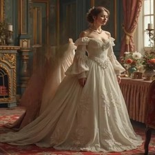 Retro Victorian Wedding Dress Princess Bridal Gown Corset Medieval