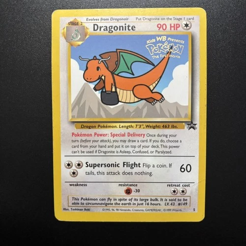 1999 Pokemon TCG Dragonite WB Stamped Movie Promo #5 WOTC Black Star - crease