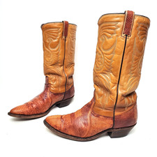 USA Made Exotic Lizzard Skin Riding Western Cowboy Boots Men's 8.5 D