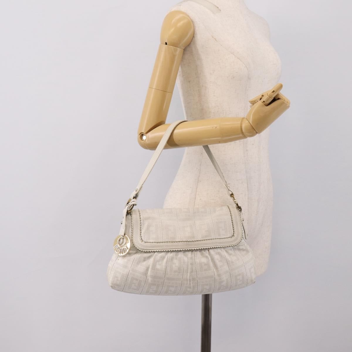 FENDI Zucca Canvas Mamma Baguette Shoulder Bag Leather Ivory Gold Auth 200892V — image 22