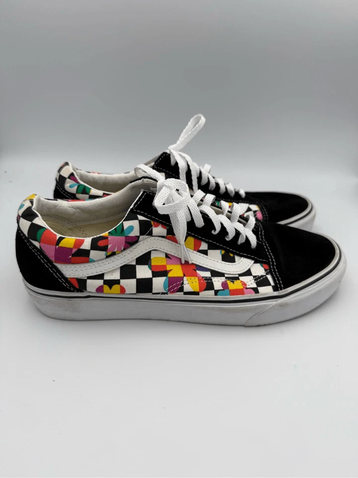 Vans Para Hombres Negro Old Skool Floral Cuadros Parte Superior Baja Skate Tenis Zapatos Talla 9 Foto 2 de 4
