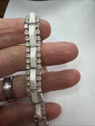 Kramer 7 NY Vintage Milk Glass Rhinestone Bracelet - MCM Silver Tone Jewelry F13