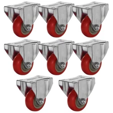 8 Pack 3" Rigid Fixed Polyurethane Red Non Swivel Caster Wheels