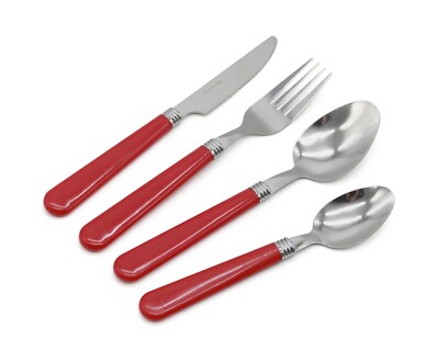 Besteckset Rot Grau Schwarz Edelstahl PP Griff 24tlg Sets Spülmaschinenfest