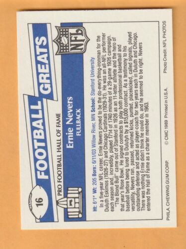 Ernie Nevers Chicago Cardinals 1989 Swell Greats #16 Stanford Cardinal 10W - Bild 2 von 2