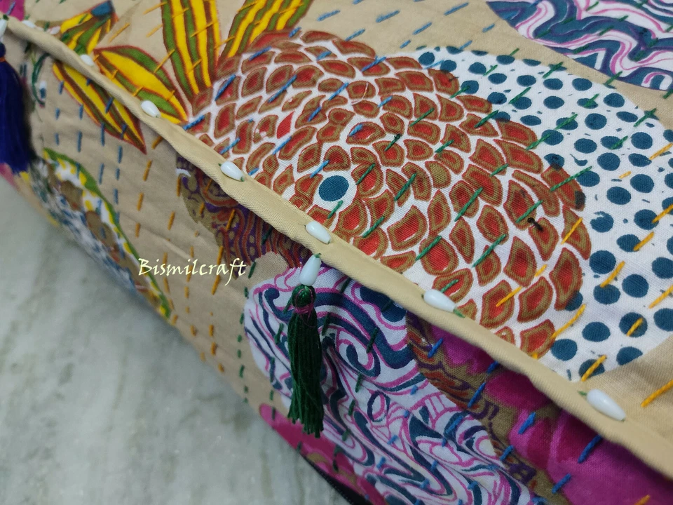 Funda de cojín cuadrada Kantha 18X18X5" funda de almohada de piso almohada Zafu sin relleno D1 Foto 3 de 4