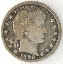 1899 O Barber Quarter Dollar US 25 Cent 90%Silver Coin New Orleans United States