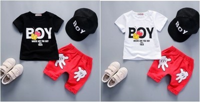 red pants Outfits summer clothes fit 2-8T 2PCS Baby Boys White letters T-shirt