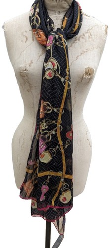 Furla Silk Scarf Shawl Wrap Neck Italy Black Multicolored Key Handbag - Picture 3 of 12