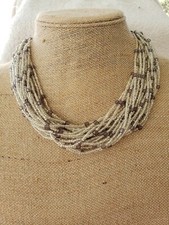 NWT- African- Zulu - 20 Strand Beaded Choker Necklace- 18"-South Africa - Silver