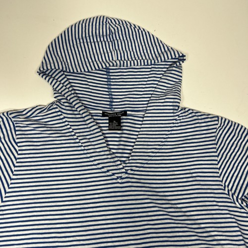 Reference Point Women Blue & White Crop Striped Short Sleeve Hoodie Top Size XL - Picture 5 of 11