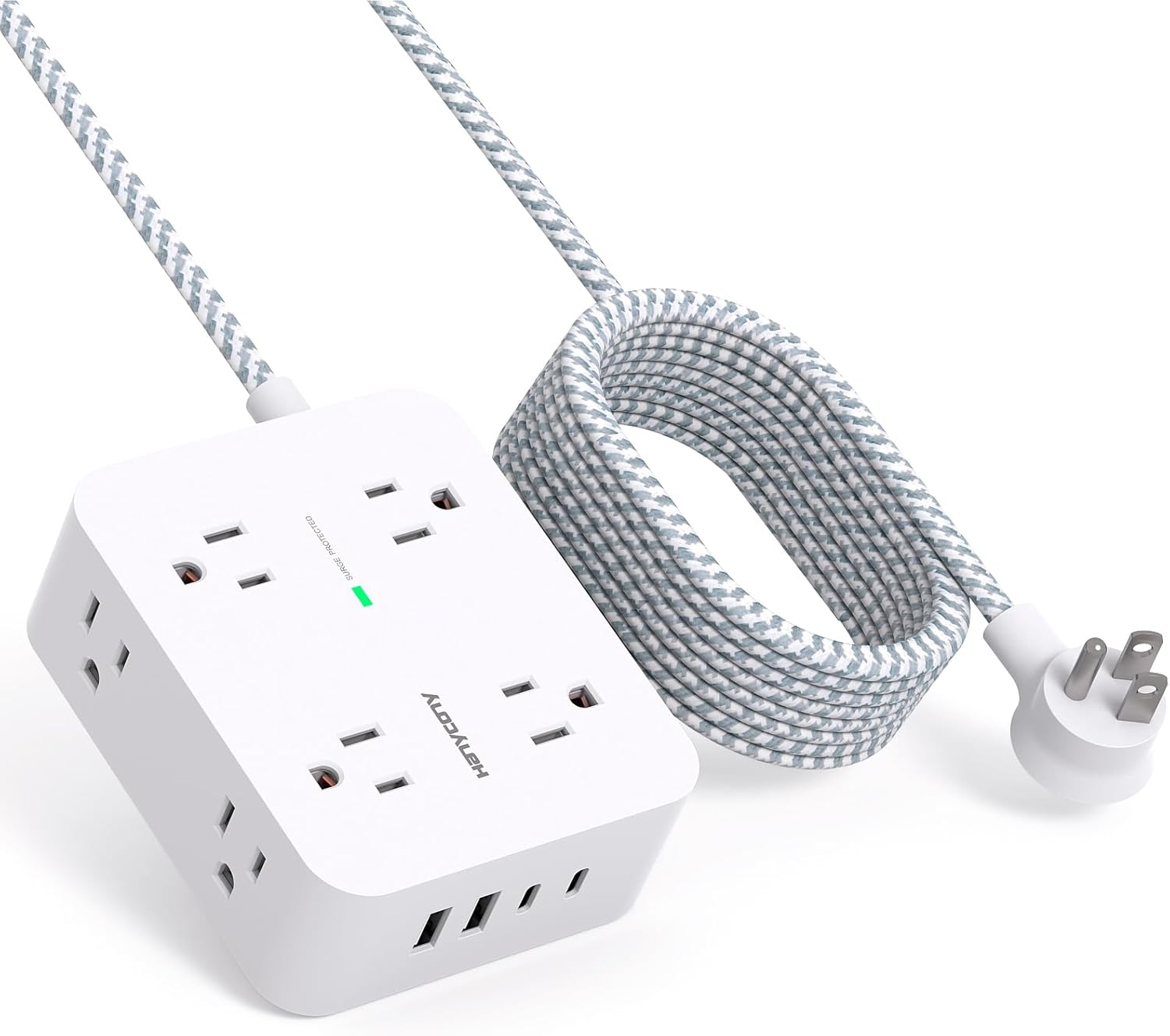 10 Ft Surge Protector Power Strip with 8 AC Outlets & 4 USB Ports, Flat Plug