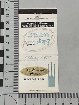 Vintage Matchbook cover  Parliment House Motor Inn  Orlando, FL  gmg. unstruck
