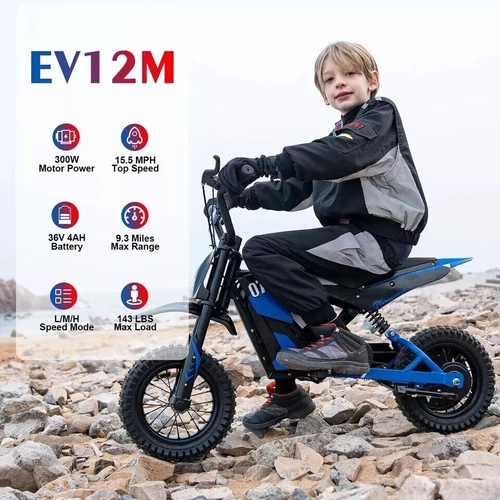 EVERCORSS EV12M Electric Kid Motorcycle – 300W Motor, 36V E-Motorcycle Blue - Picture 2 of 14