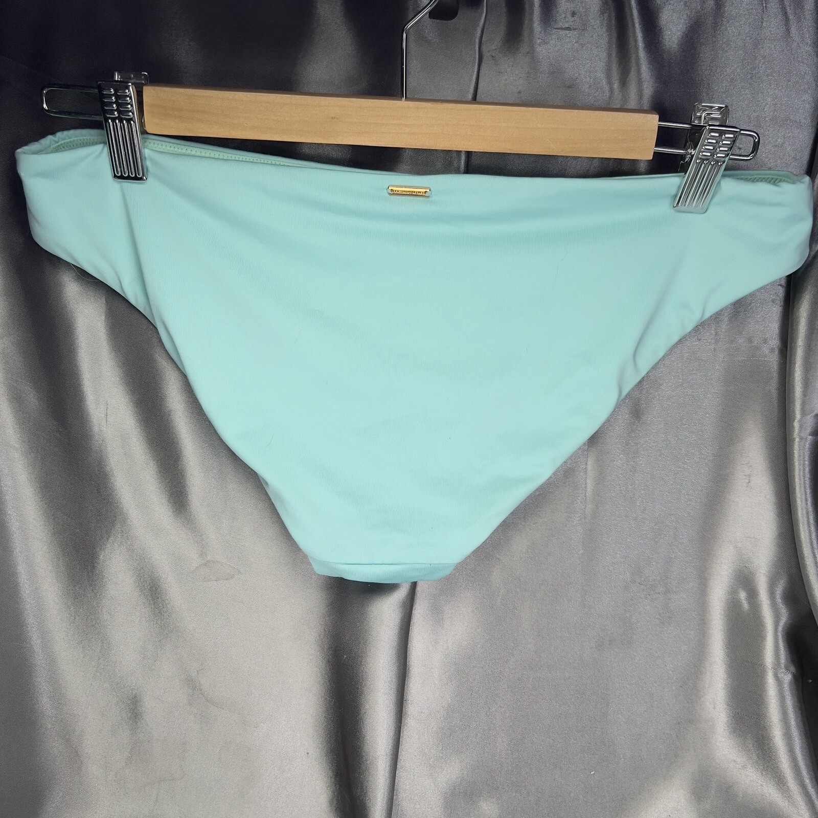 Victoria Secret Bikini Bottom Women Sz Large Sea Foam Mint Teal Gold Logo Swim