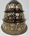 Vintage Pyrex Nesting Mixing Bowls~Amber Festive Harvest Brown~Lot of 3~GUC
