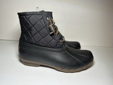 Sperry Womens Saltwater Quilted Duck Black Waterproof Rain Boots STS94063 Size 6