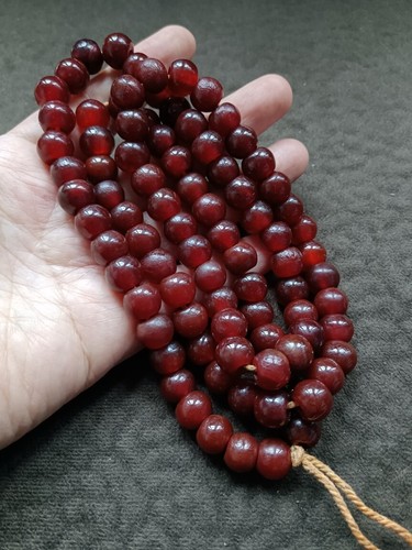 Chinese Antique Old Baojiang Wine Red Agate Apple Beads Necklace Buddha Beads - Picture 1 of 5