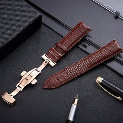 Bracelet de Montre Ceinture Fermoir Papillon Serpent Noir 14 16 18 20 22 24 MM - Photo 1/4