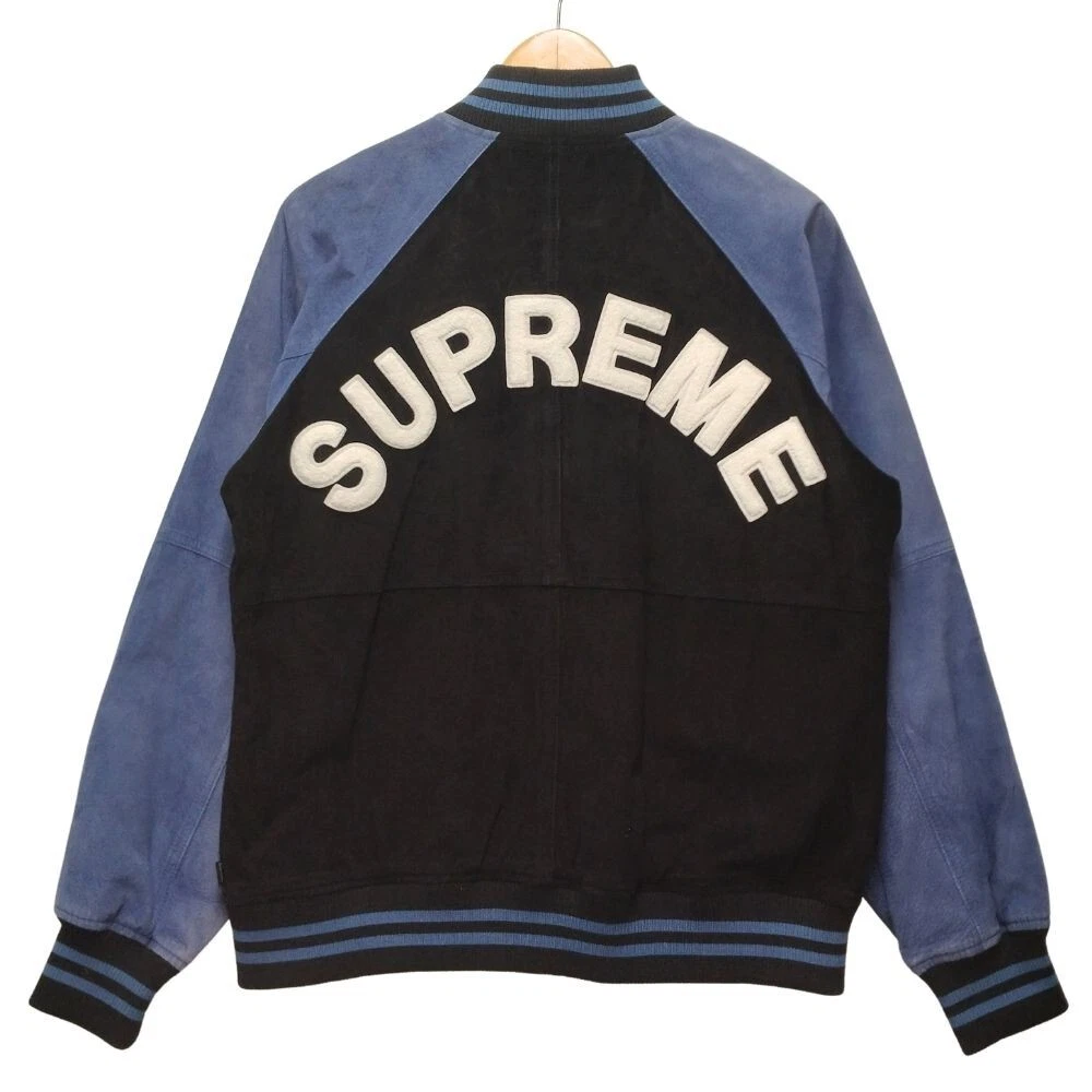Veste universitaire Supreme en daim Stajan noir bleu taille M