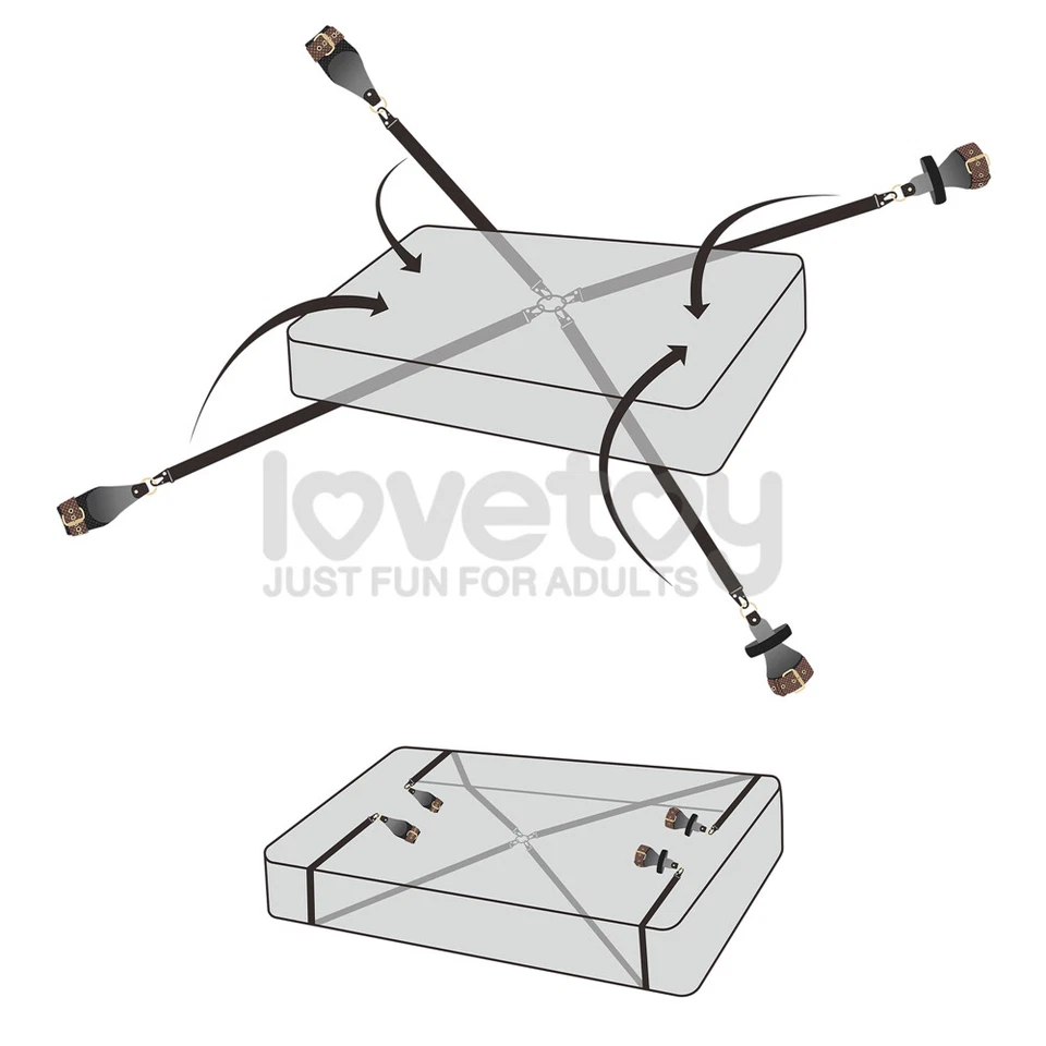 Kit de retenção de cama Bondage Reign PU sob colchão punhos pulsos e tornozelos amarrar - Imagem 2 de 4
