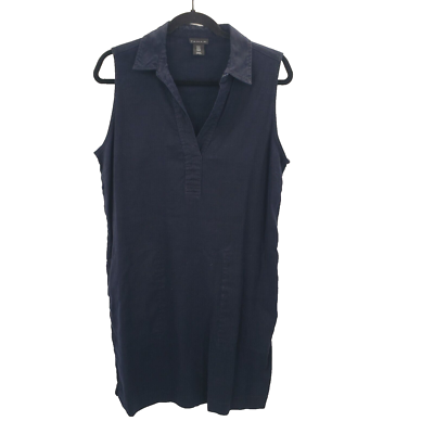 Tahari Blue Linen Shift Dress Womens Size 10 Pockets Shift Collared V Neck  | eBay