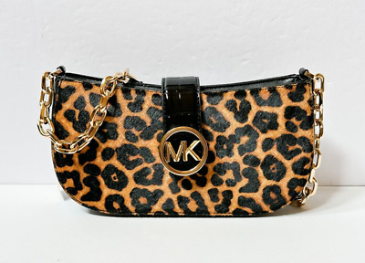 MICHAEL KORS CARMEN SM EXOTIC EMBOSSED SHOULDER CHAIN BAG BLACK MULTI HALFCALF