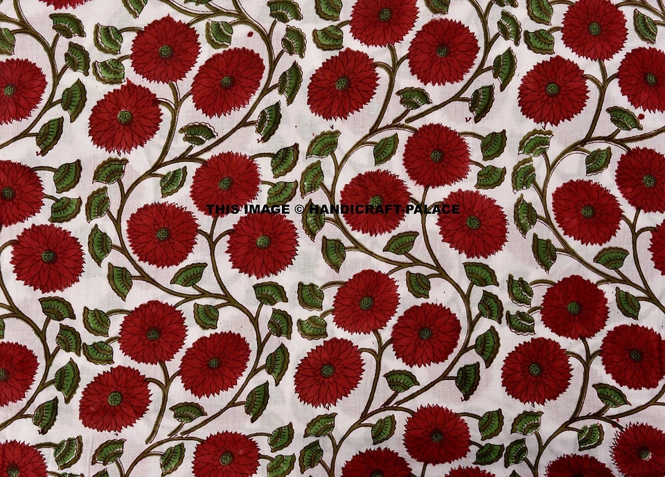 Indian 5 Yard Hand Block Print Floral Cotton Fabric Block Print Dress Material - Image 2 of 4