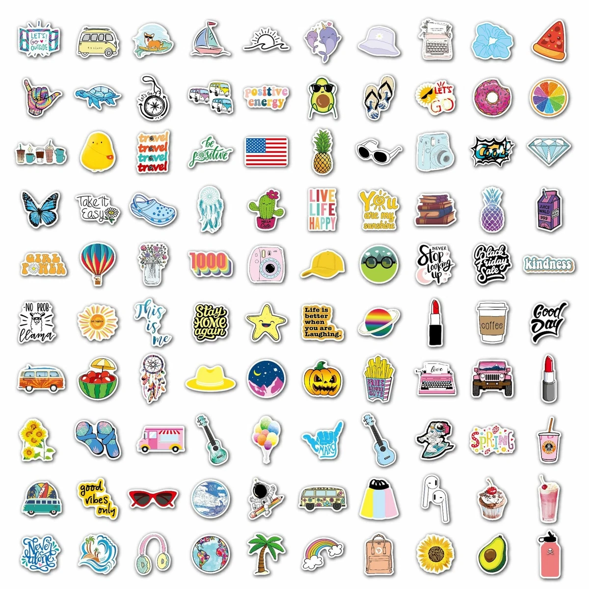 100 Pcs Cute Stickers Vinyl Waterproof Water Bottle for Laptop Luggage  Guitar