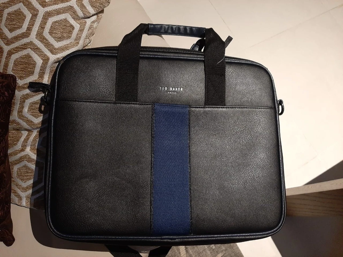 Ted Baker Leather Laptop Document Bag Black With Blue Stripe eBay