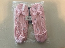 Isotoner Women's Pink Embroidered Rosebud Terry Ballerina Slippers XL