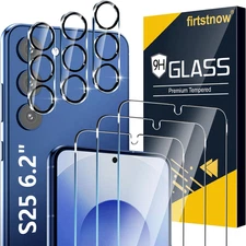 3 Pack Glass Screen Protector for Samsung Galaxy S25 [6.2 Inch] + 3 Pack Camera