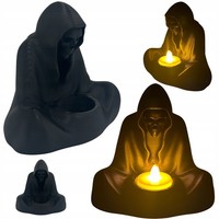 Geist Figur Teelichthalter Led-Kerze Halloween Gespenst Schwarz Dekofigur Kapuze