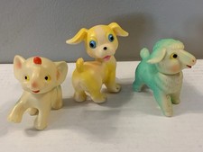 3 Vintage 1960s Rubber Squeaky Toys Made In Japan Elephant, Lamb, Dog