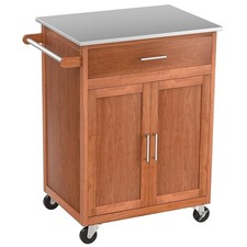 Costway 2 Door Single Drawer Brown Kitchen Island Trolley