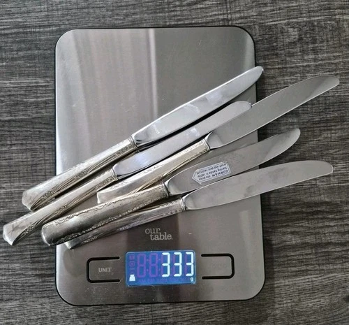 5 Vintage Sterling Silver Butter Knives - 333g -  Gorham Unsure Of Style