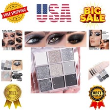 Black Silver Gray Smokey Eyeshadow Palette,Black and White and Sparkly Eye Sh...