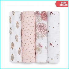 Muslin Baby Swaddle Blankets 4 Pack Soft Breathable Floral Neutral