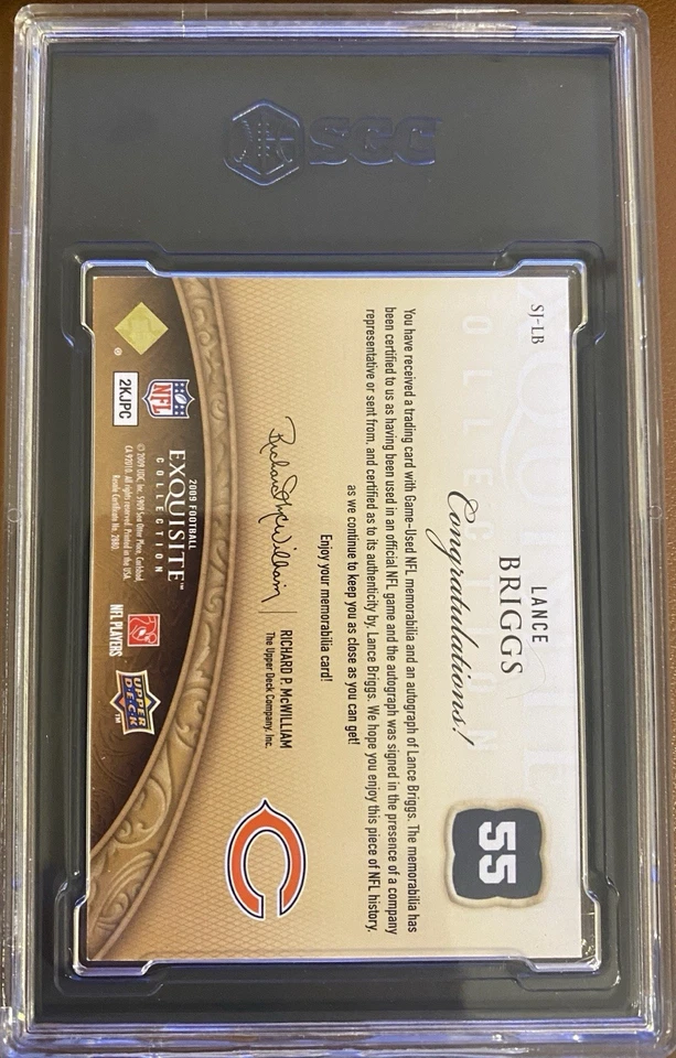 2009 UD Exquisite Collection Lance Briggs Jersey Auto /30 Chicago Bears SGC - Image 2 of 2
