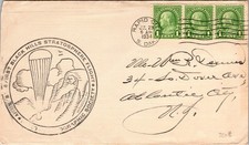 1934 Rapid City SD USA Stratosphere Balloon Mail Cover to Atlantic City NJ
