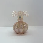 Fenton Iridescent Melon Vase Pink Peach Blush Crimped Ruffled Signed Don Fenton