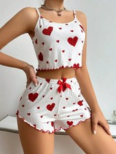 Women  s Pajama Set Sleeveless Crop Top and Shorts Sleepwear Loungewear Nightwear