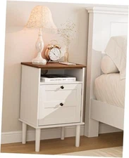 Nightstand, Boho Night Stand with 1 Drawer, Modern Side Accent Table with White