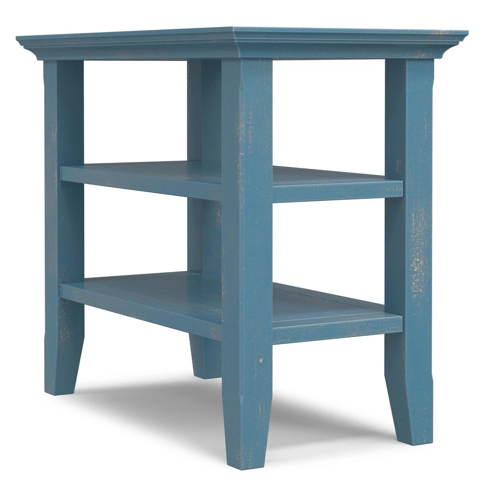 Acadian 14" Wide Solid Wood Transitional Narrow Side Table in Coastal Blue - Image 3 of 4