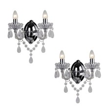 SET OF 2 - MARIE THERESE 2 LIGHTS Clear & CHROME WALL BRACKET CHANDELIER LIGHTS