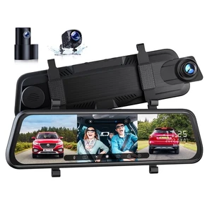 1080P 10" 3Channel Dash Cam Car Rear Mirror View Backup Dual Camera Night Vision