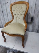 Vintage Upholstered Accent Chair Button Back Cabriole Legs Very Clean Nice Solid