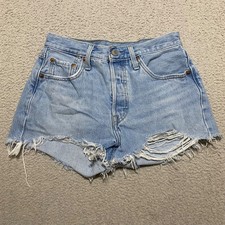 Levis 501 Womens sz 28 Jean Shorts Blue Denim Medium Wash Cut Off Inseam 2"