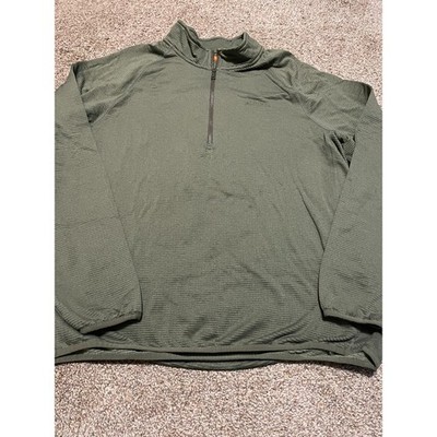 Merrell Mens Large Olive Green Ribbed Grid Quarter Zip Pullover Active Top L